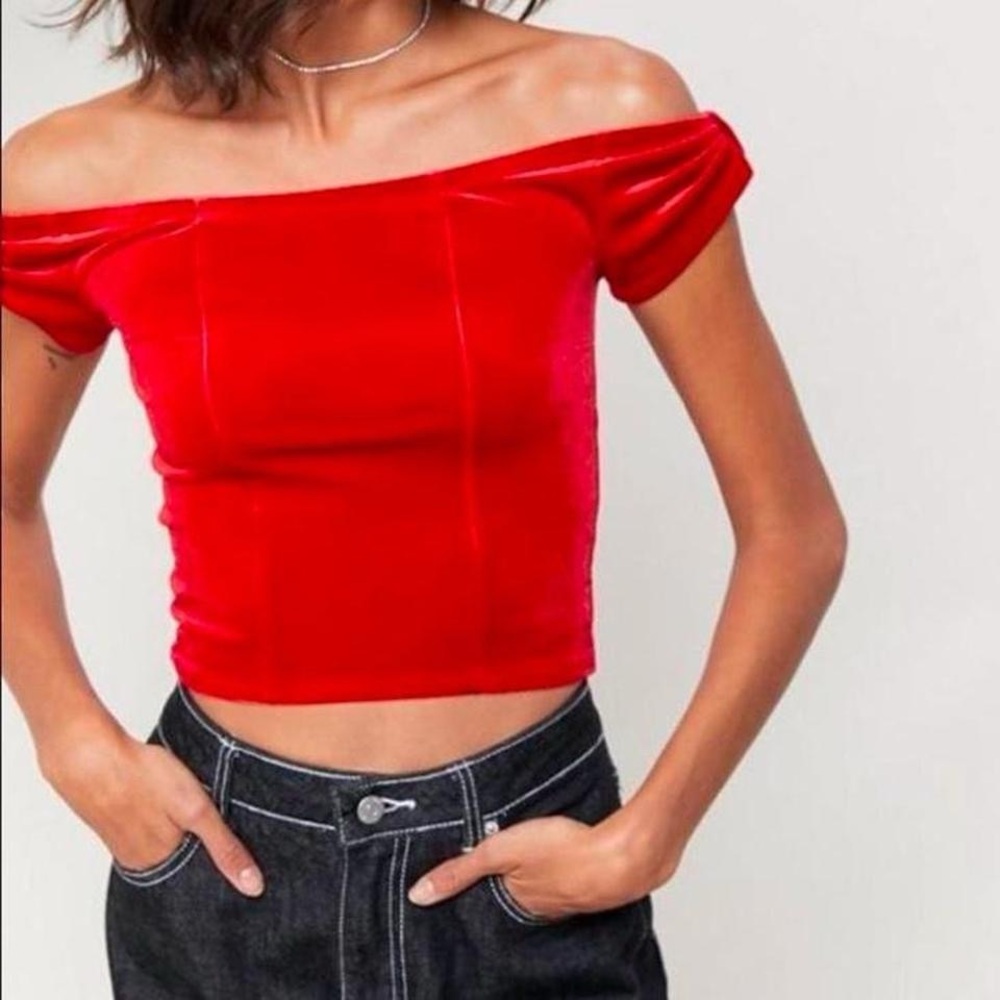 Urban outfitters Elegant Red velvet Off-Shoulder crop Top